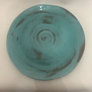 Italy Turquoise Swirl Plate Handmade Painted Distressed Exquisite 8 1/2 In Round